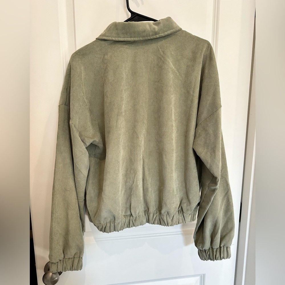 Green Ribbed Cropped Jacket - Picture 4 of 5